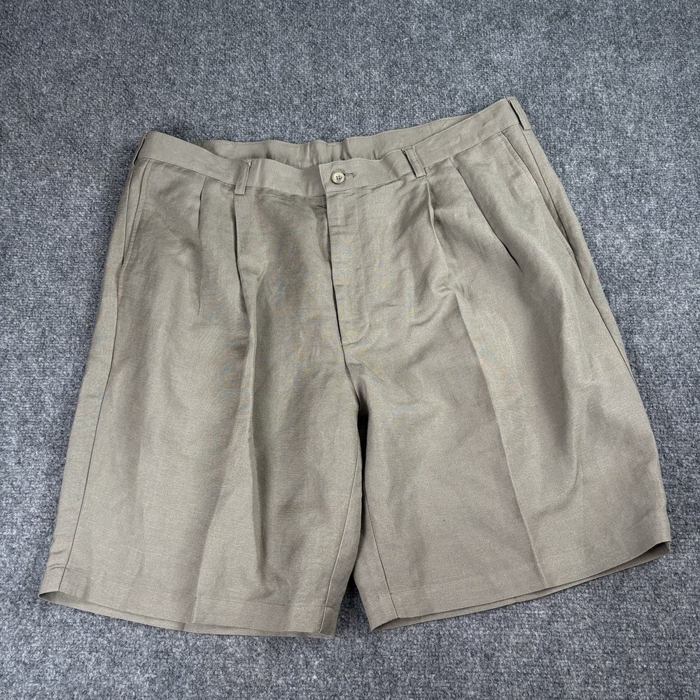 Perry Ellis Shorts Mens 40 Portfolio‎ Brown Linen Blend Casual Pleated Preppy